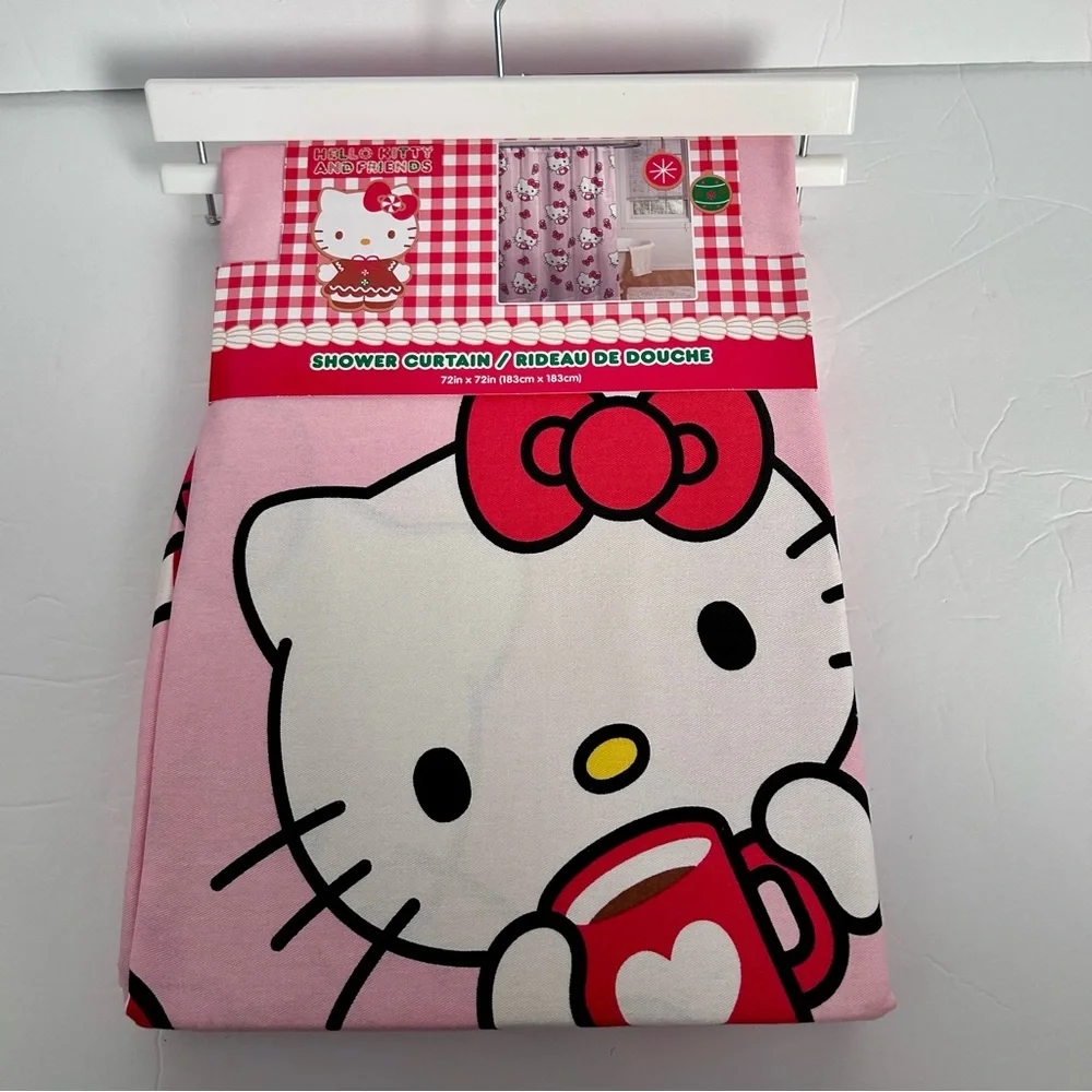 Hello Kitty Shower Curtain featuring Hello Kitty with Mug, candy canes and bows